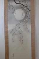 Szilvafa ág a Holdfényben - Japán akvarell festmény (falitekercs)