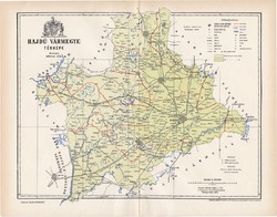 Hajdú vármegye térkép 1893 (2), lexikon melléklet, Gönczy Pál, 23 x 30 cm, megye, Posner Károly