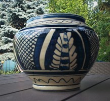 Kerámia kaspó váza. kézi festett, 17*13,5 cm