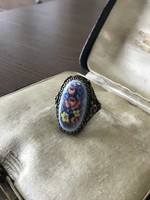 Régi orosz kézzel festett tűzzománcos ezüstözött gyűrű