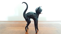 Üveg cica fekete macska dísztárgy