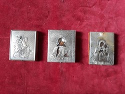 Ortodox, pravoszláv, ezüst, uti, mini ikonok 3 db.