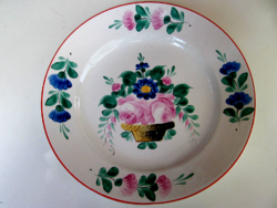 Rózsa kosaras, kézzel festett fajansz fali tányér 