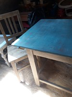 Antik népi asztal, paraszt asztal vintage felújítva, festve, waxolva 2 székkel