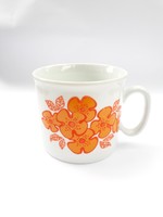 Zsolnay retro porcelán bögre - vidám narancssárga virág mintával