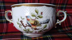 Gyönyörű madaras Hollóházi leveses csésze (kézzel festett)