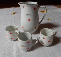 Hollóházi mini csésze, kiöntő: Hévízi emlék (pöttyös porcelán, kávés)