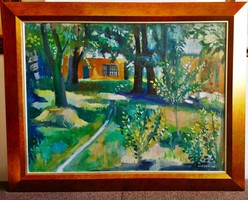 ROZSDA ENDRE (1913-1999) festmény, Kertrészlet, 1951., olaj vászon, 76 x 96 cm, jjl., ROZSDA 1951.