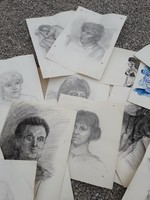 Many pieces almost free 62 cm x 42 cm pencil drawings nude portrait mixed also marked
