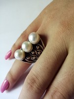 Indonéz kézműves ezüst gyűrű fehérgyönggyel