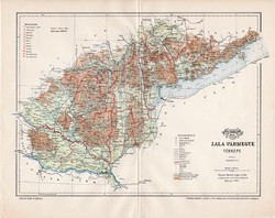 Zala vármegye térkép 1897 (1), lexikon melléklet, Gönczy Pál, 23 x 30 cm, megye, Posner Károly