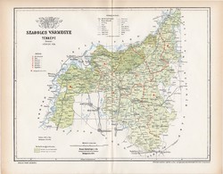Szabolcs vármegye térkép 1894, lexikon melléklet, Gönczy Pál, 23 x 30 cm, megye, Posner Károly, régi
