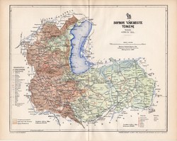 Sopron vármegye térkép 1897, lexikon melléklet, Gönczy Pál, 23 x 29 cm, megye, Posner Károly, régi