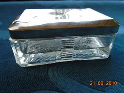 Antik vastagfalú öntött üveg utazó szappantartó ezüstözött fedéllel