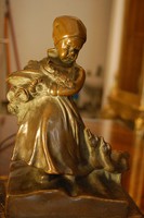 Kacsákkal kislány figurális bronz kisplasztika - XIX. század 
