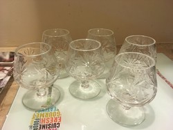 Hat darab csiszolt kristály konyakos pohár