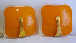 Retro narancssárga üveglapos fali lámpa párban 