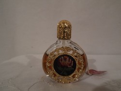 Parfüm - miniatűr - gobelinnel hímzett - fémbetétes - aranyozott - üvegben - 5 x 3,5 cm - Osztrák 