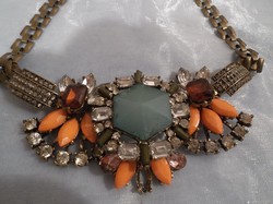 Necklace - rhinestone - stone - copper socket - one of the stones is missing - 42 cm middle ornament 12 x 5 cm