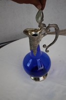 Kancsó karaffa kék üveg, fém díszítésű! Dekoratív szép darab! 