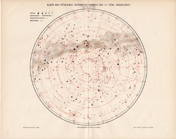 Déli csillagos ég térkép 1896, eredeti, német nyelvű, csillagászat, csillag, színes, régi, égbolt