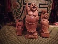 3 wooden buddha statues