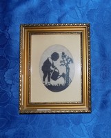 Gobelingobelin "Rózsafát öntöző nő" kép üvegezett képkeretben  23*28,5 cm
