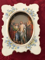 Barokk asztali porcelán fényképtartó 12.5×9.5 cm