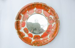 Retro kerámia fali tükör - tükörkeret - iparművész falitányér falidísz
