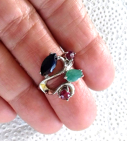 Egyedi természetes smaragd & rubin & zafír 925 ezüst 14k arany gyűrű 58-as/18,7