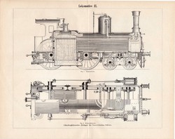 Mozdony I., II., III, egyszínű nyomat 1895, német nyelvű, eredeti, vasűt, gőz, gőzmozdony, Rittinger