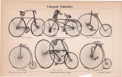 Velocipéd, kerékpár, egyszín nyomat 1892, német nyelvű, eredeti, bicikli, háromkerekű, kerék, pedál