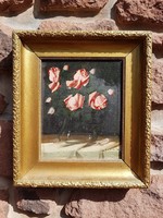 William Murin: Saint Elizabeth rose, oil, painting cardboard 23x28cm, painting. Antique