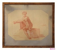 Lotz Károly (1833-1904) “Ülő férfi akt” tanulmányrajz seccóhoz /vörös és fehér kréta/