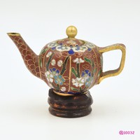 Kínai Cloisonné teáskanna sárgaréz alapon színes rekeszzománc 1900-1939