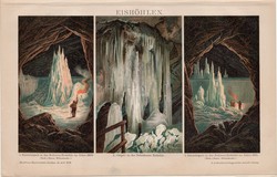 Jégbarlangok, színes nyomat 1893, német nyelvű, eredeti, litográfia, jég, barlang, Beilstein, 1889