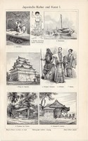 Japán kultúra és művészet I., II., egyszín nyomat 1904, német, eredeti, Tokió, templom, Ázsia, váza