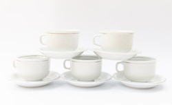 Alföldi Saturnus retro porcelán teáskészlet / kávéskészlet, 5 db csésze és csészealj, ezüst csíkkal