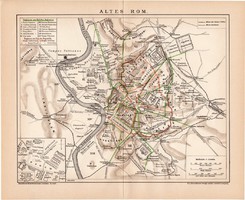 Ókori Róma térkép 1899, német nyelvű, eredeti, Brockhaus, lexikon melléklet, Európa, Itália, olasz