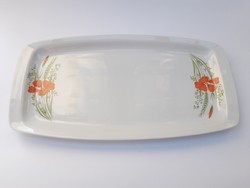 Alföldi retro porcelán pipacsos szögletes tálaló tál - nagytál piacs és búza mintával - tányér