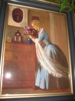 Bernáth ilma / Cluj-Napoca 1891-1961 /: the lady in the blue dress, cardboard oil, 35 x 45 cm + frame