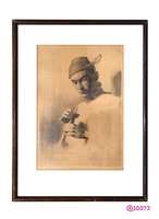 Ismeretlen alkotó, „Vadász síppal” c. képe. Feltehetően XX. sz.-i olasz művész alkotása.