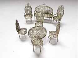 8 darabos filigrán ezüst miniatűr bútor garnitúra!