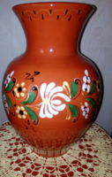 Régi mázas nagyméretű festett kerámia váza