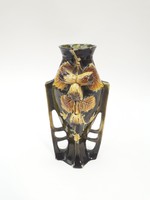 Eichwald? stílusú mogyoróág rátétes antik majolika váza - szecessziós fajansz váza
