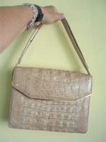 Beige, vintage crocodile leather handbag, shoulder bag