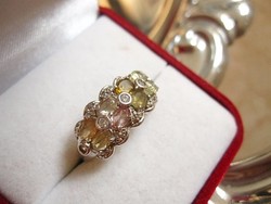 Varázslatos turmalin köves sterling ezüst gyűrű, rózsaszín, halvány- és mézsárga