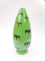 Retro iparművész kerámia lámpa - zöld alapon fekete elefántos vagy kutya mintás lámpatest