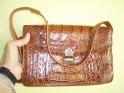 Brown, vintage crocodile leather handbag, shoulder bag