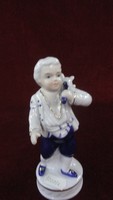 Cdc German hand-painted figural sculpture, wandering lad. Rococo style, cobalt blue trousers. He has!